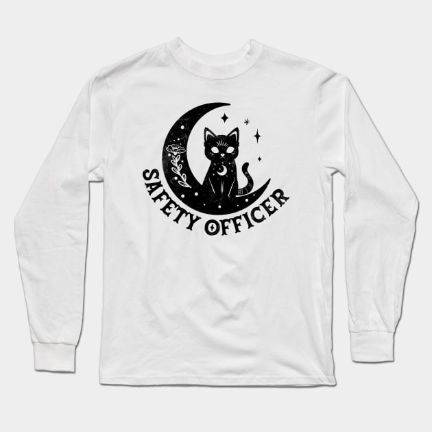 Safety Officer - Magical Cat On Moon Design Long Sleeve T-Shirt by best-vibes-only